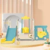 Hot Tobogán infantil 5 en 1 con autobús, columpios, tobogán, escalera para trepar, aro de baloncesto y canasta de baloncesto, verde