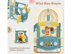 Hot Tobogán infantil 5 en 1 con autobús, columpios, tobogán, escalera para trepar, aro de baloncesto y canasta de baloncesto, verde