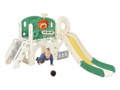 Hot Hauss Spole Tobogán infantil combinado con aro de baloncesto y escalera - Verde