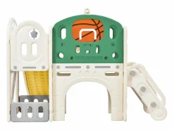 Hot Hauss Spole Tobogán infantil combinado con aro de baloncesto y escalera - Verde