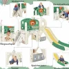 Tobogán para niños, parque infantil interior y exterior, con aro de baloncesto, tobogán y zona de escalada, color verde