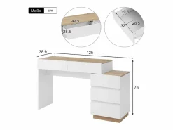 Merax Tocador - 125 x 38,9 x 76 cm - Con 5 cajones - Para dormitorio - Aglomerado E1 -