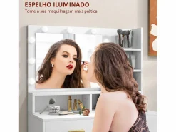 Best Tocador Aura 2 cajones + espejo LED + taburete /dorado Tocador