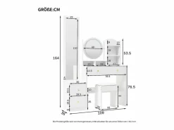 OKWISH Tocador con espejo LED, espejo de cuerpo entero, 4 cajones de almacenamiento - taburete incluido