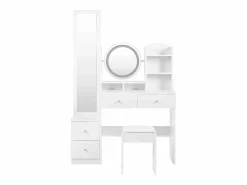 OKWISH Tocador con espejo LED, espejo de cuerpo entero, 4 cajones de almacenamiento - taburete incluido