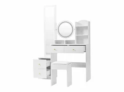 OKWISH Tocador con espejo LED, espejo de cuerpo entero, 4 cajones de almacenamiento - taburete incluido