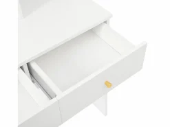 OKWISH Tocador con espejo LED, espejo de cuerpo entero, 4 cajones de almacenamiento - taburete incluido