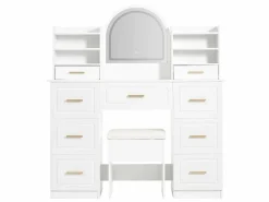Outlet Merax Tocador con 9 cajones, espejo y taburete - 120 x 40 x 135 cm - LED - Tablero de partículas - Blanco