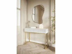 Clearance SELSEY Tocador con dos cajones y patas de metal dorado - 110 cm - - VELDIO Blanco