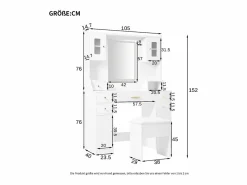 Clearance Tocador con espejo 152×40×105 cm - con taburete - con LED regulable y toma de corriente - con 6 cajones y 4 puertas - Tocador