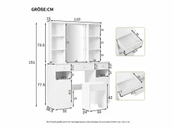 ModernLuxe Tocador con espejo - con taburete - con iluminación LED ajustable - 2 puertas y 3 cajones -