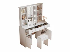 ModernLuxe Tocador con espejo - con taburete - con iluminación LED ajustable - 2 puertas y 3 cajones -