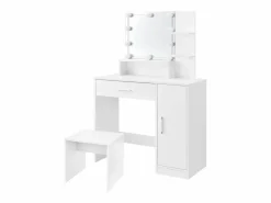 ML-DESIGN Tocador con espejo mesa de maquillaje con luz LED + taburete de madera