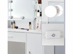ML-DESIGN Tocador con espejo mesa de maquillaje con luz LED + taburete de madera