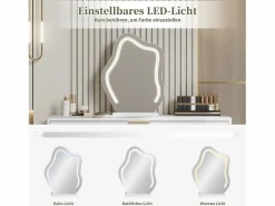 New Tocador con espejo LED - 100 x 40 x 78 cm - con 2 cajones + 2 puertas - sin taburete - aglomerado - Tocador