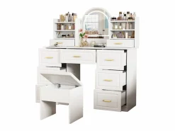 Tocador con espejo, LED, 9 cajones, mesa de maquillaje, (120x40x135 cm)