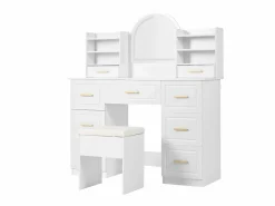 Tocador con espejo, LED, 9 cajones, mesa de maquillaje, (120x40x135 cm)