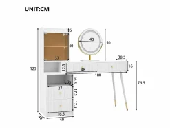 Outlet Tocador con espejo 100x40x125 cm - con LED ajustable - con 4 cajones y 1 puerta de vidrio - 1 compartimento de almacenamiento abierto - Tocador
