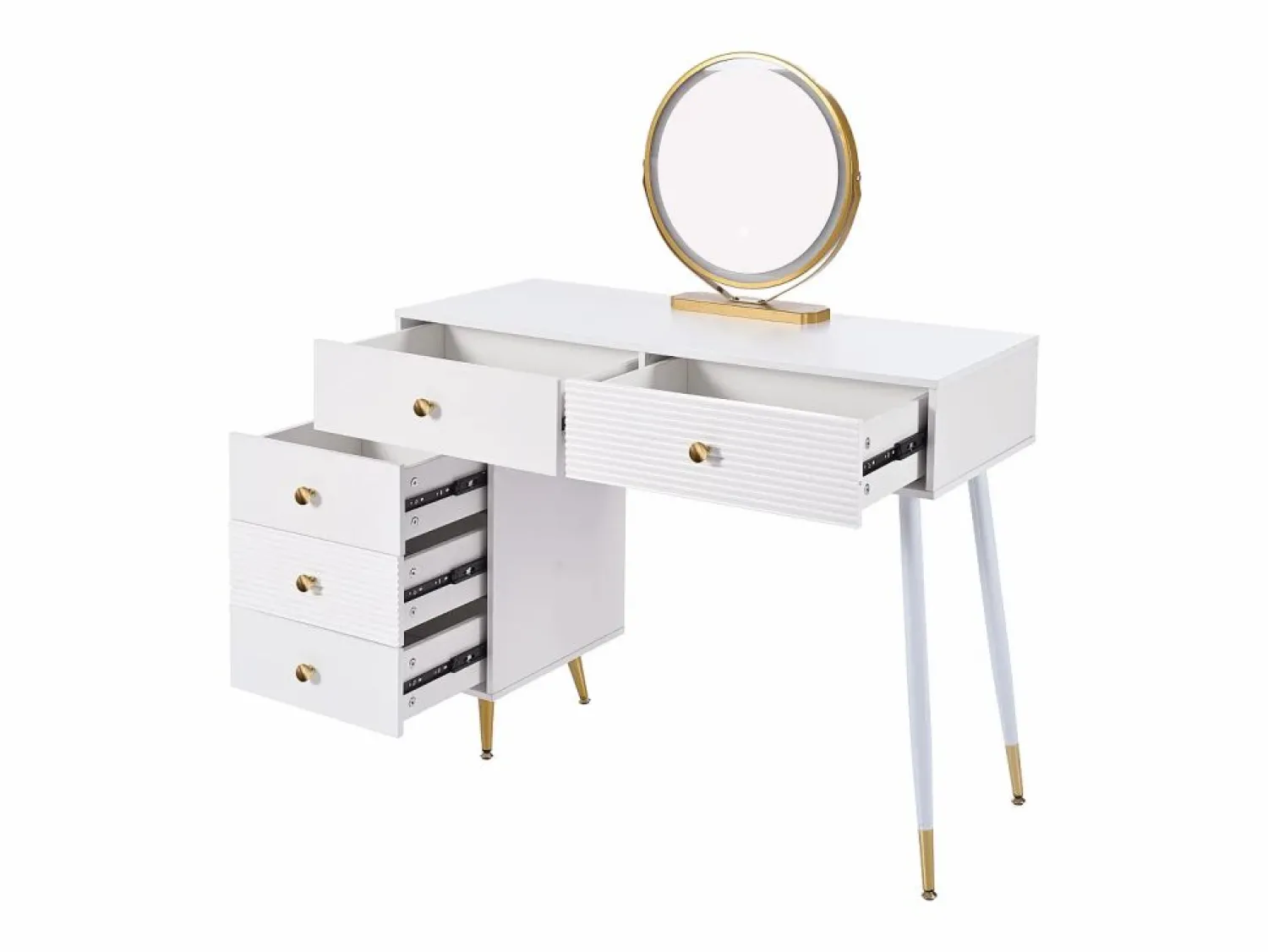 Best ModernLuxe Tocador con espejo 100x40x78cm - con iluminación LED - con 5 cajones - computadora de escritorio portátil - (sin taburete) Blanco
