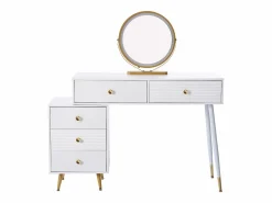 Best ModernLuxe Tocador con espejo 100x40x78cm - con iluminación LED - con 5 cajones - computadora de escritorio portátil - (sin taburete) Blanco