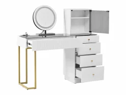ModernLuxe Tocador con espejo 120x40x120cm - con LED ajustable - con 5 cajones y 1 puerta de vidrio - Blanco​ (taburete no incluido)