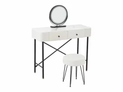 ModernLuxe Tocador con espejo 100x40x120cm - con LED ajustable - con 1 taburete - con 2 cajones - textura de mármol - Blanco + Negro
