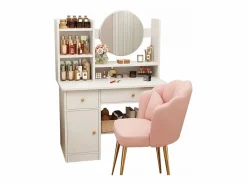 Online TOCADOR CON ESPEJO Y CAJONES MAQUILLAJE GLAMOUR ESCANDINAVO 100 CM Blanco