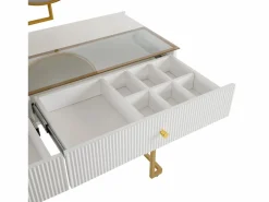 ModernLuxe Tocador con espejo y LED - 5 cajones y expositor de cristal - (taburete no incluido)