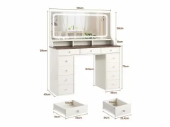 Sale DripeX Tocador con gran espejo e iluminación LED, toma de Corriente + USB, brillo ajustable, 11 Cajones, Marrón Chocolate, 110x40x135cm Marru00f3n chocolate