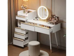 ModernLuxe Tocador con iluminación LED 100 x 41,5 x 102 cm - con 6 cajones - tablero extensible - Blanco