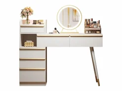 ModernLuxe Tocador con iluminación LED 100 x 41,5 x 102 cm - con 6 cajones - tablero extensible - Blanco