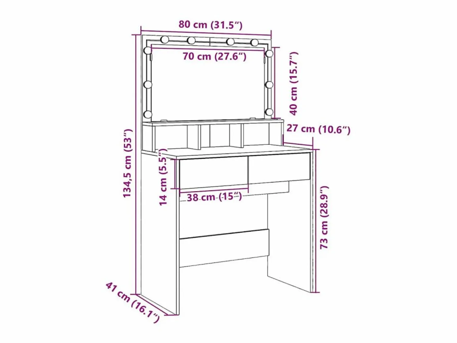 Online vidaxl Tocador con luces LED 80x41x134,5 cm Blanco