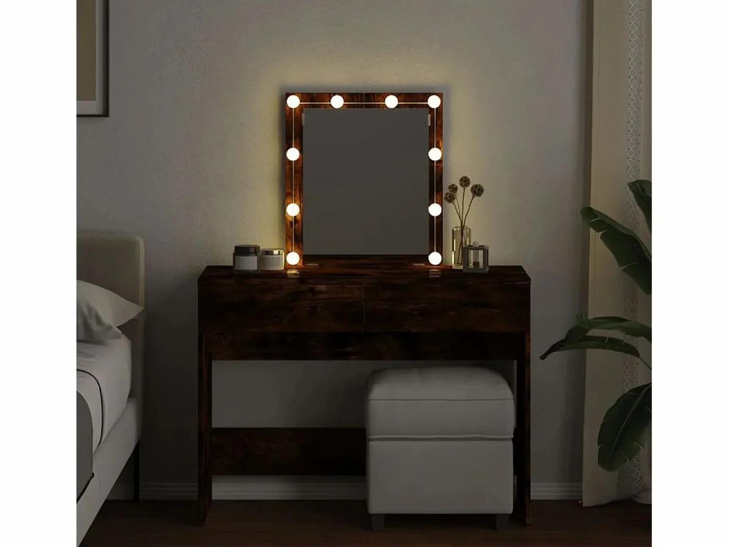 Online Tocador con luces LED color roble ahumado 100x40x130 cm ES873324 Marru00f3n