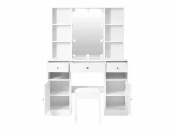 New Tocador de dormitorio con 3 cajones y 2 puertas, espejo LED, color - Incluye taburete Tocador
