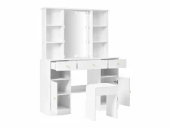 New Tocador de dormitorio con 3 cajones y 2 puertas, espejo LED, color - Incluye taburete Tocador