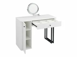 Outlet OKWISH Tocador de dormitorio con espejo LED, 1 cajón y 1 puerta de armario texturizada - Blanco