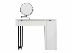 Outlet OKWISH Tocador de dormitorio con espejo LED, 1 cajón y 1 puerta de armario texturizada - Blanco