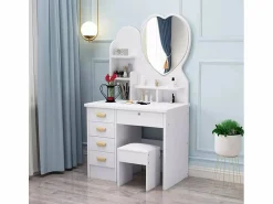 LLB Tocador de maquillaje con espejo de corazón taburete dormitorio Clara