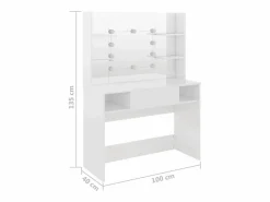 Best vidaxl Tocador de maquillaje luces LED MDF brillo 100x40x135 cm Blanco