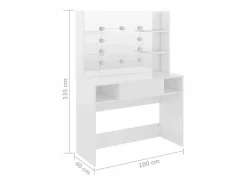 Best vidaxl Tocador de maquillaje luces LED MDF brillo 100x40x135 cm Blanco