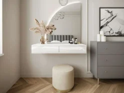 Best Vente-unique Tocador de pared con espejo LED y 2 cajones, - JINEZA Blanco