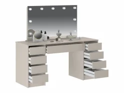 Clearance Vente-unique Tocador doble con espejo con LEDs y 9 cajones en color - JENEMI Beige
