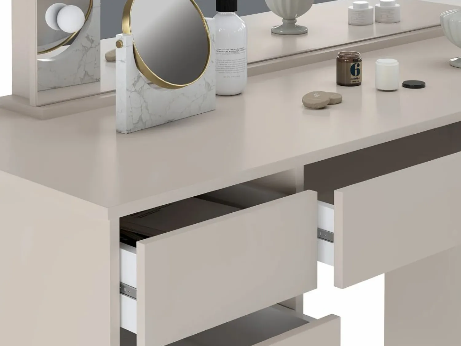Clearance Vente-unique Tocador doble con espejo con LEDs y 9 cajones en color - JENEMI Beige