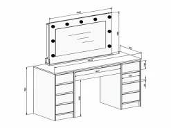 Vente-unique Tocador doble con espejo con LEDs y 9 cajones en color blaco brillante - JENEMI