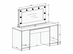Vente-unique Tocador doble con espejo con LEDs y 9 cajones en color blaco brillante - JENEMI