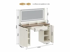 Online Tocador, Espejo LED Grande con Brillo Ajustable, 1 Cajón y 2 Puertas, 2 Tomas AC y 2 Puertos USB, Marrón Chocolate, 110x40x135cm Tocador