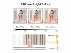 Online Tocador, Espejo LED Grande con Brillo Ajustable, 1 Cajón y 2 Puertas, 2 Tomas AC y 2 Puertos USB, Marrón Chocolate, 110x40x135cm Tocador