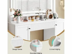Clearance Tocador, Espejo LED Grande con Brillo Ajustable, 1 Cajón y 2 Puertas, 2 Tomas AC y 2 Puertos USB, , 110x40x135cm Tocador