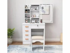 Sale Tocador Maquillaje Mesa Espejo con luz LED Deslizante Taburete Caroline Tocador