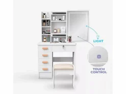 Sale Tocador Maquillaje Mesa Espejo con luz LED Deslizante Taburete Caroline Tocador